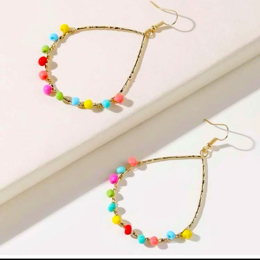 Bohemian Beaded Gold Hoop Earrings